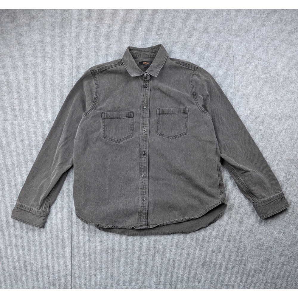 Quince Denim Shirt Womens Large Washed Black Cotton Button Up Minimalist Staple
